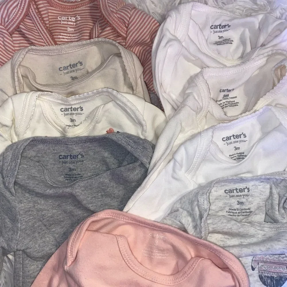 Bundle (9) Carter’s 3M Baby Girl Long Sleeve Onesies